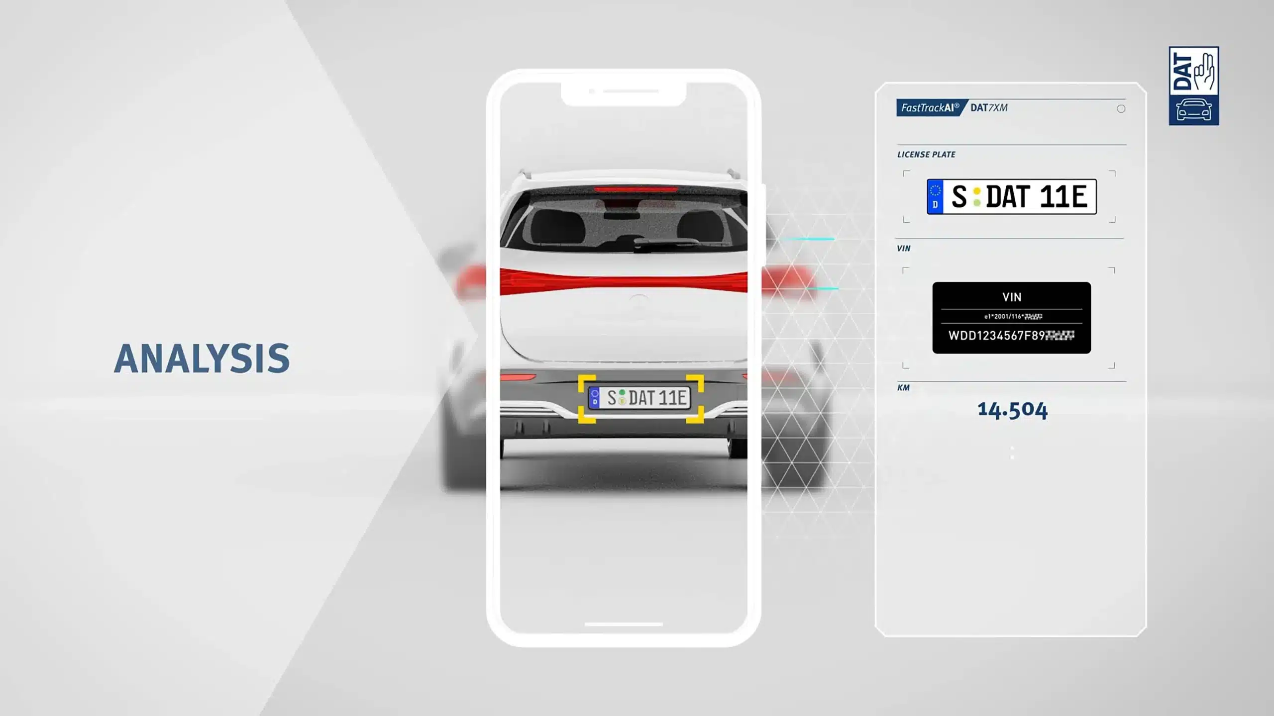 Analyse des Kfz-Kennzeichens „S DAT 11E“ auf einem Smartphone.