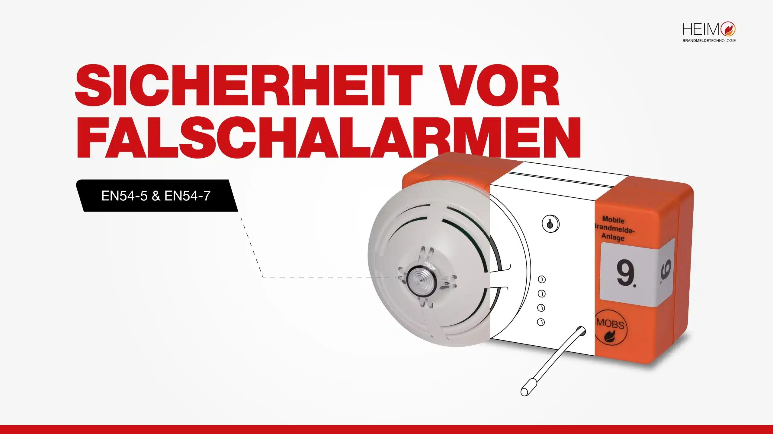 Feuermeldergerät in Orange und Weiß mit Hinweis auf Standards.